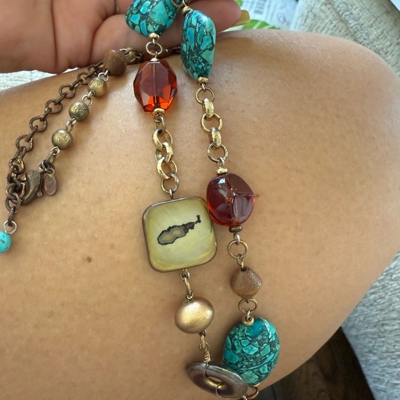 Turquoise and Brown Beaded Necklace - Picture 2 of 11